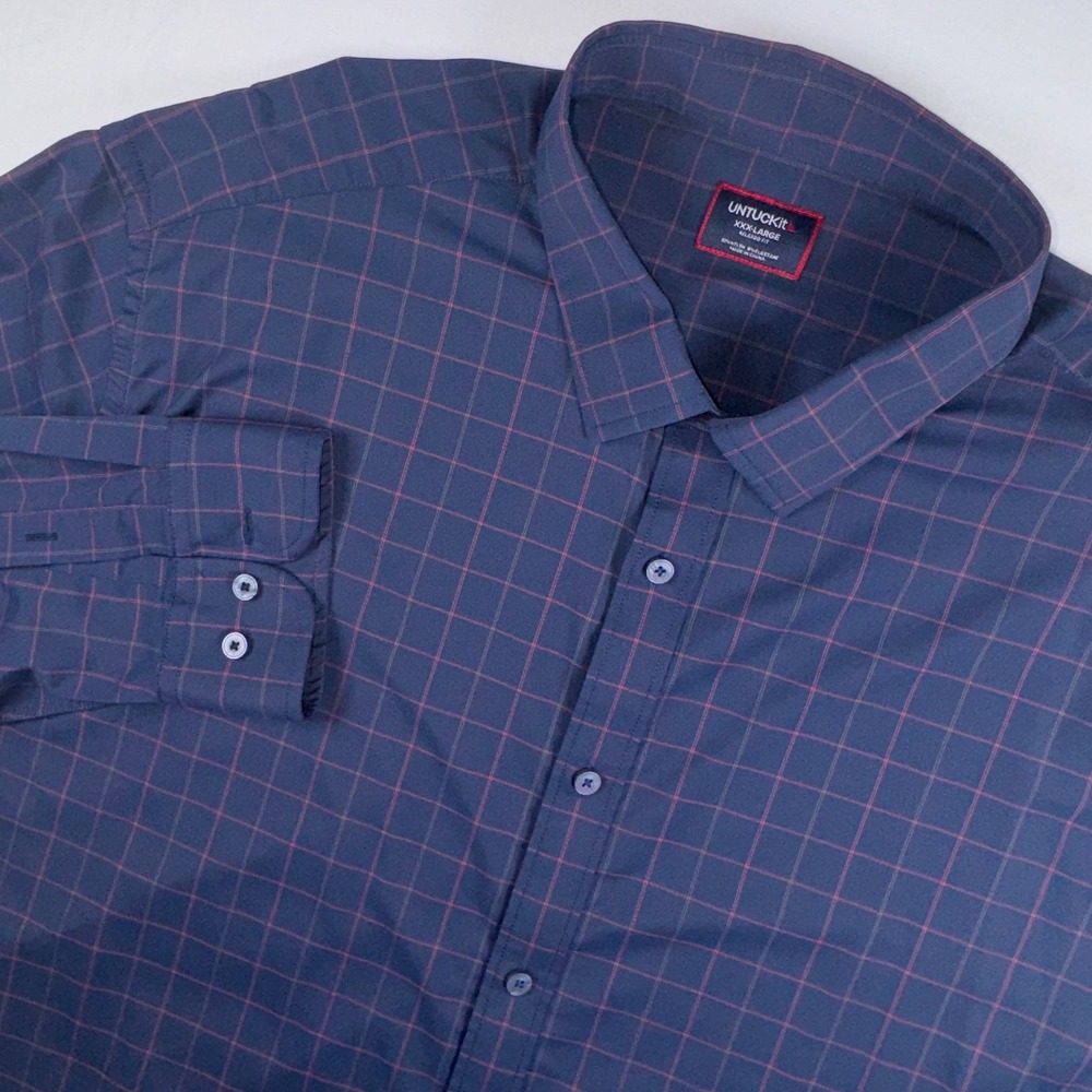 UNTUCKit Altrugo Shirt Mens XXXL Navy Red Windowpane Check Relaxed Fit Gorpcore